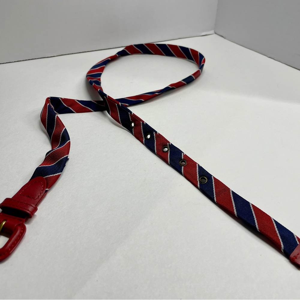 Vintage Brooks Brothers Red & Navy Stripe Leather Trim Large - Picture 3 of 4